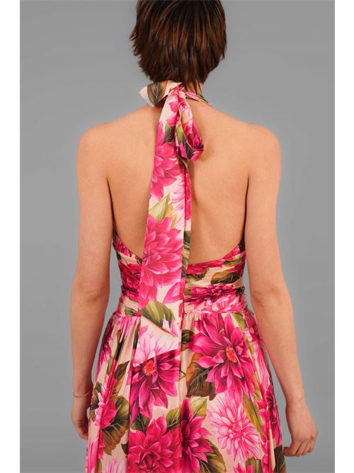 Abito in raso fantasia Babylon | S00886FIORE FUXIA